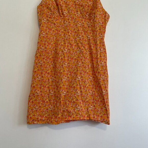 WILD FABLE Sleeveless Woven Bodycon Dress Orange Red Floral Mini Cotton Y2K 90s - Picture 6 of 15